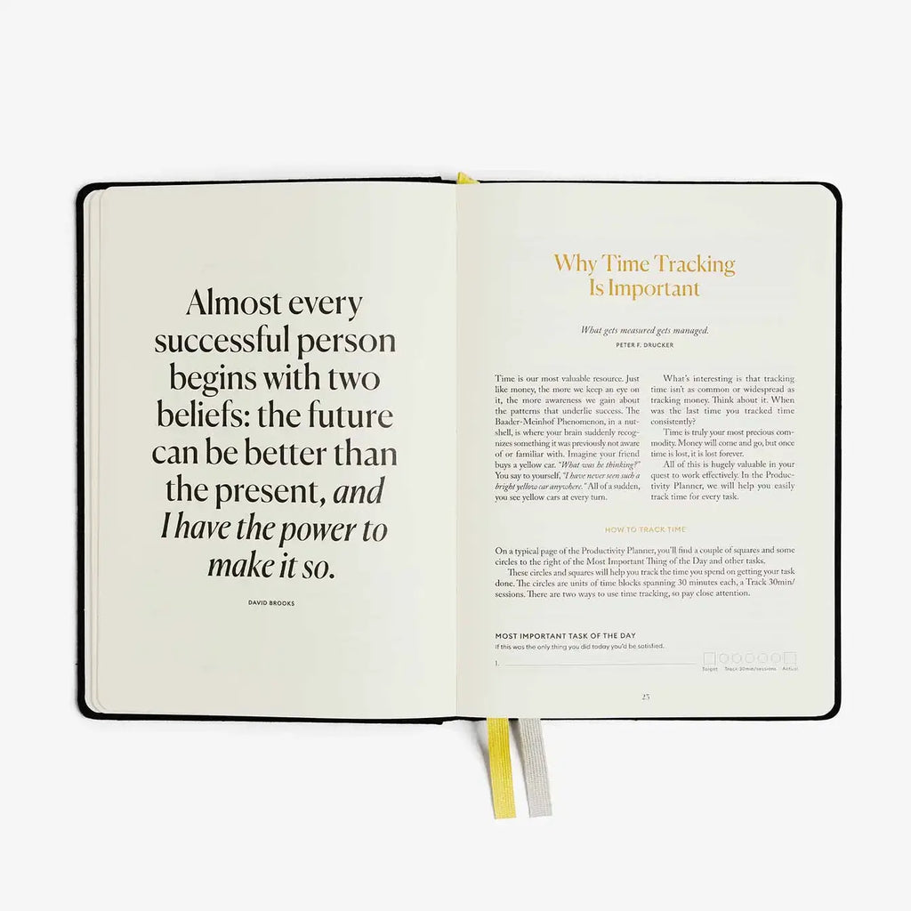 Productivity Planner Black - Time Tracking, Goals, Self-Care